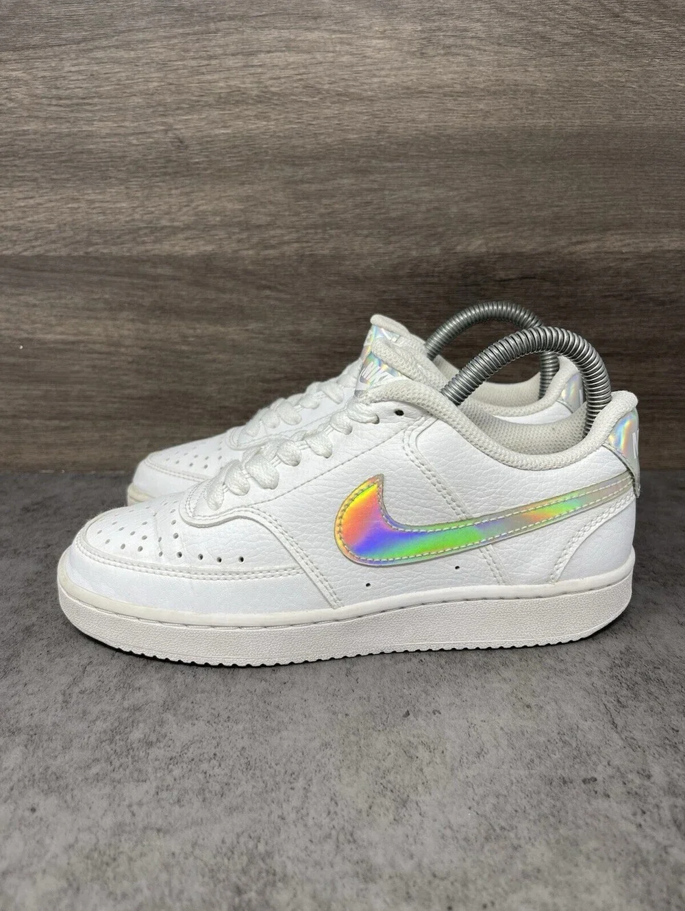 Nike Court Borough Low 2 Kids Size 5 White Iridescent Leather Casual Sneakers